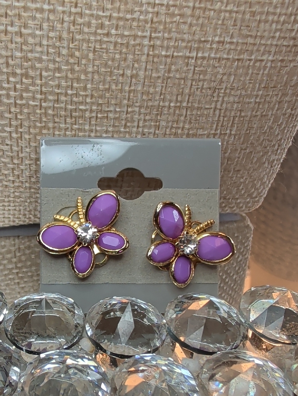 Purple Butterfly Stud Earrings with Gold Accents NWOT